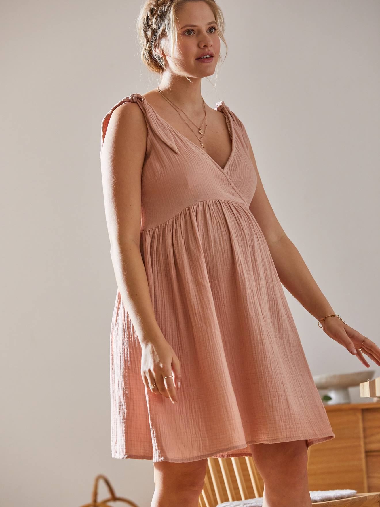 Vertbaudet Kurzes Baumwollkleid für Schwangerschaft & Stillzeit - rosa