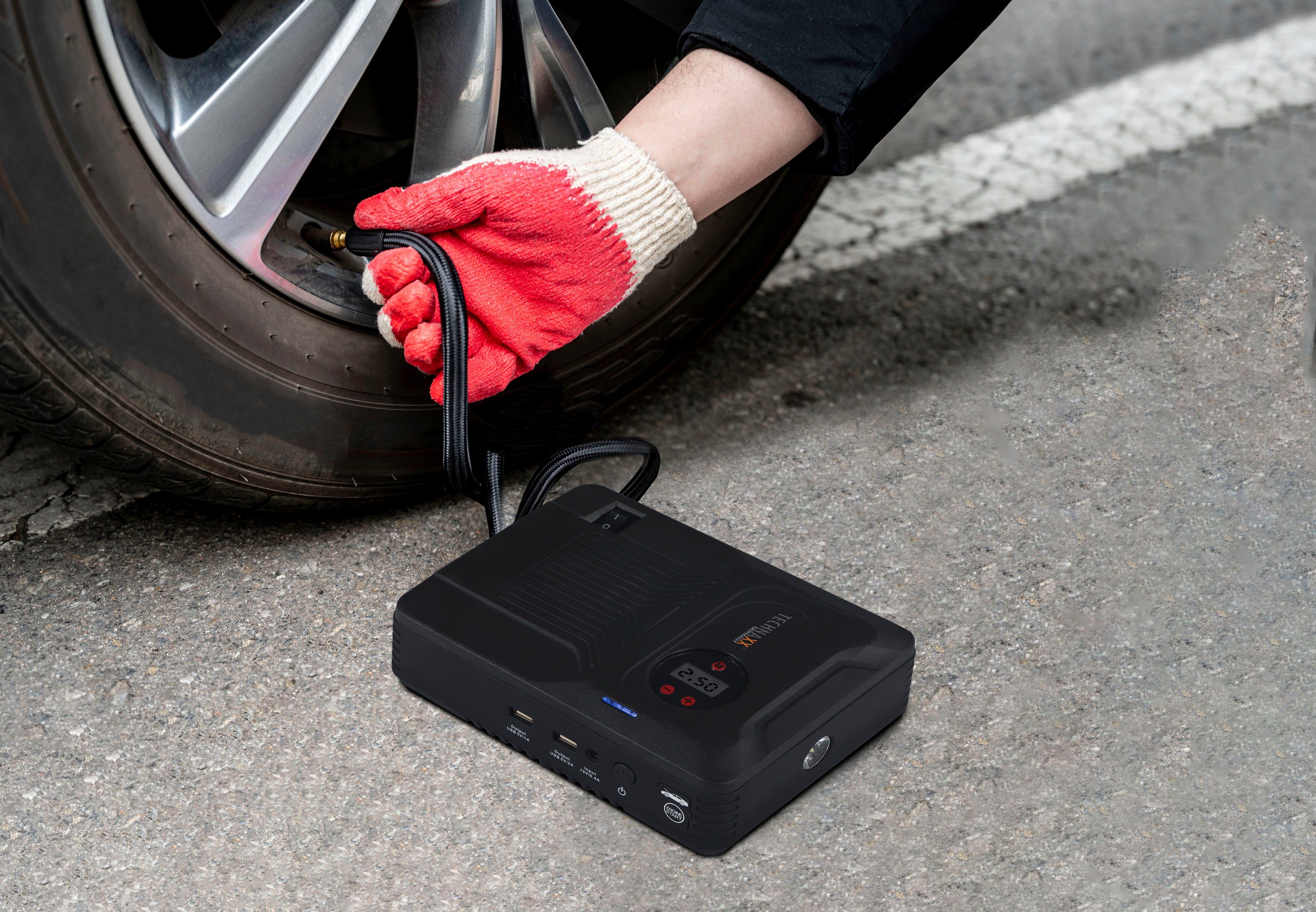 Technaxx TX-219 Starthilfegerät 14000 mAh, 4-in-1 Jump Starter, Luftkompressor, Power Bank, LED