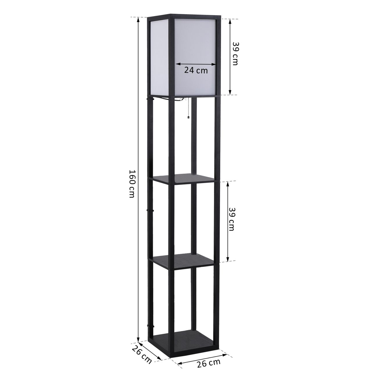 HOMCOM Stehleuchte mit Regalen Innenbeleuchtung Stehlampe E27 bis 40W Holzregal