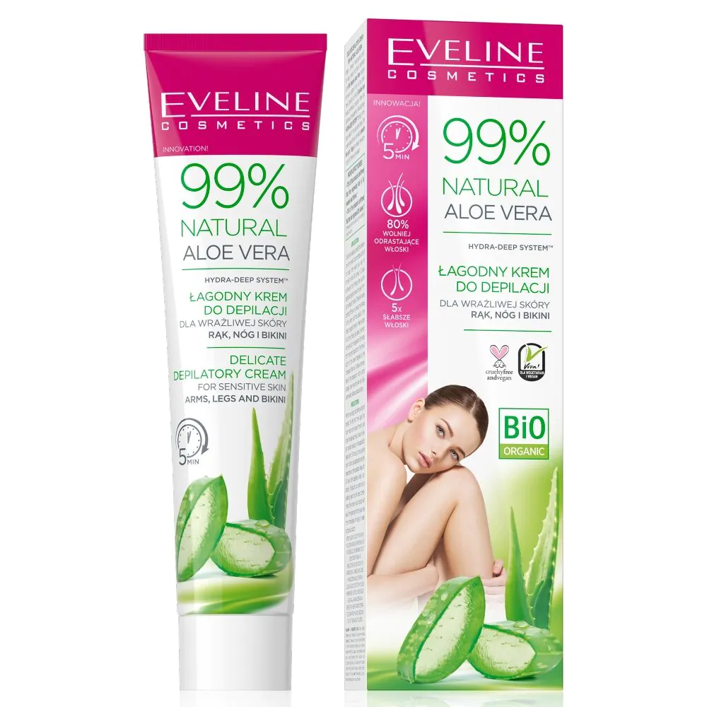„Eveline“ 99 % natūralus alavijo depiliacinis kremas rankoms, kojoms ir bikinio sričiai