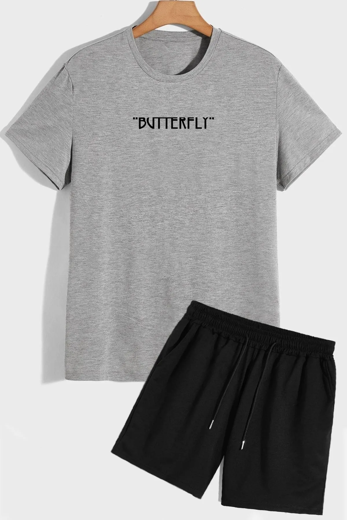 trendypassion  Shorts-T-Shirt-Trainingsanzug-Set mit Schmetterlings-Rückendruck