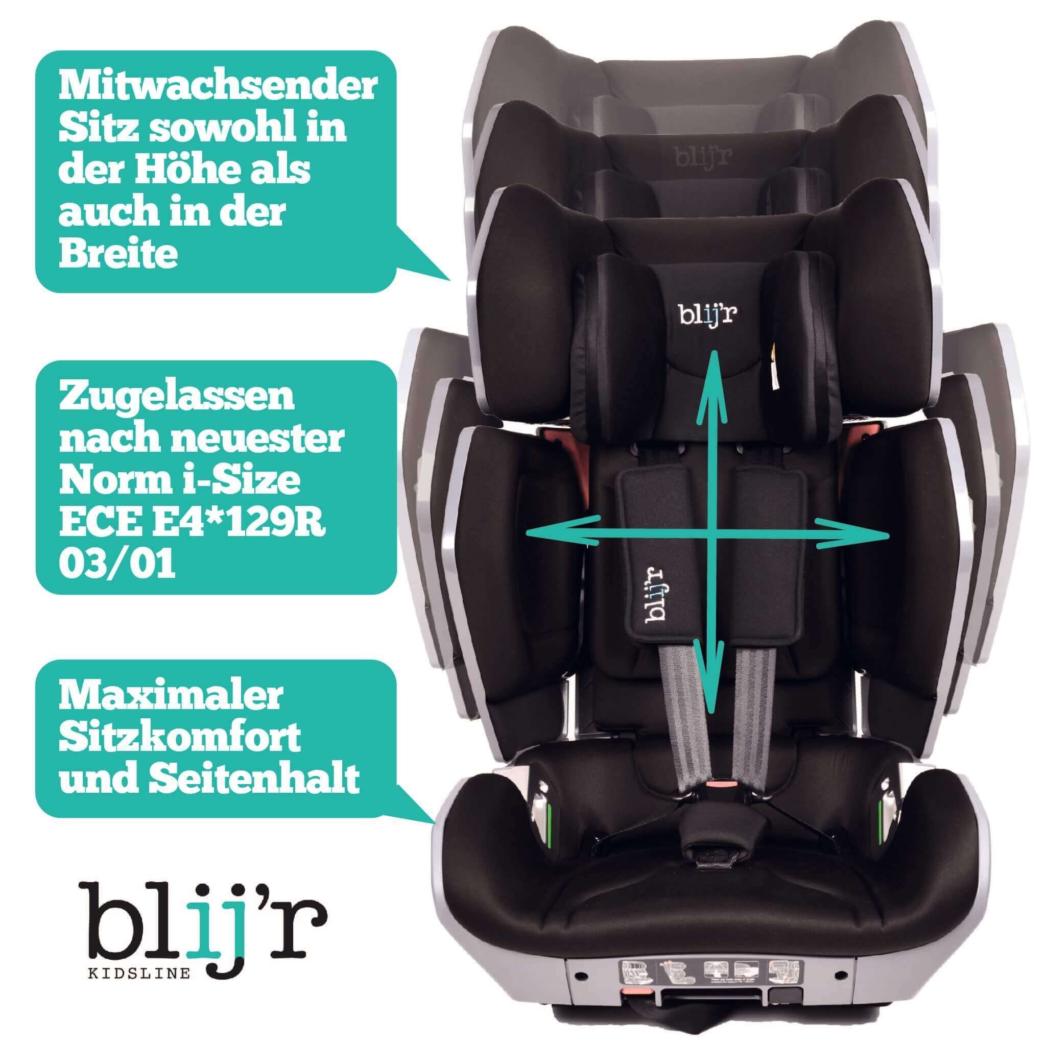 Blij´r Autokindersitz Uniek Autositz Kindersitz für Kinder ab 3,5 bis 12 Jahren, ab: 3, 5Jahre, bis: 12 Jahre, ab: 15,00 kg, bis: 36,00 kg, mitwachsender Autositz, abwaschbare Polsterung