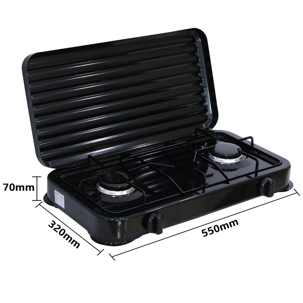 Mucola Gaskocher Campingkocher 2 flammig Gaskocher Camping Kochfeld Metall Gasbrenner, (1-St), Flamme stufenlos regulierbar durch Drehknopf