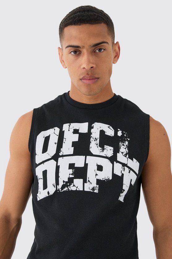 Geripptes Tanktop mit Official Dept Print
