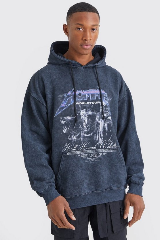 Oversize Hoodie mit Acid-Waschung und Print