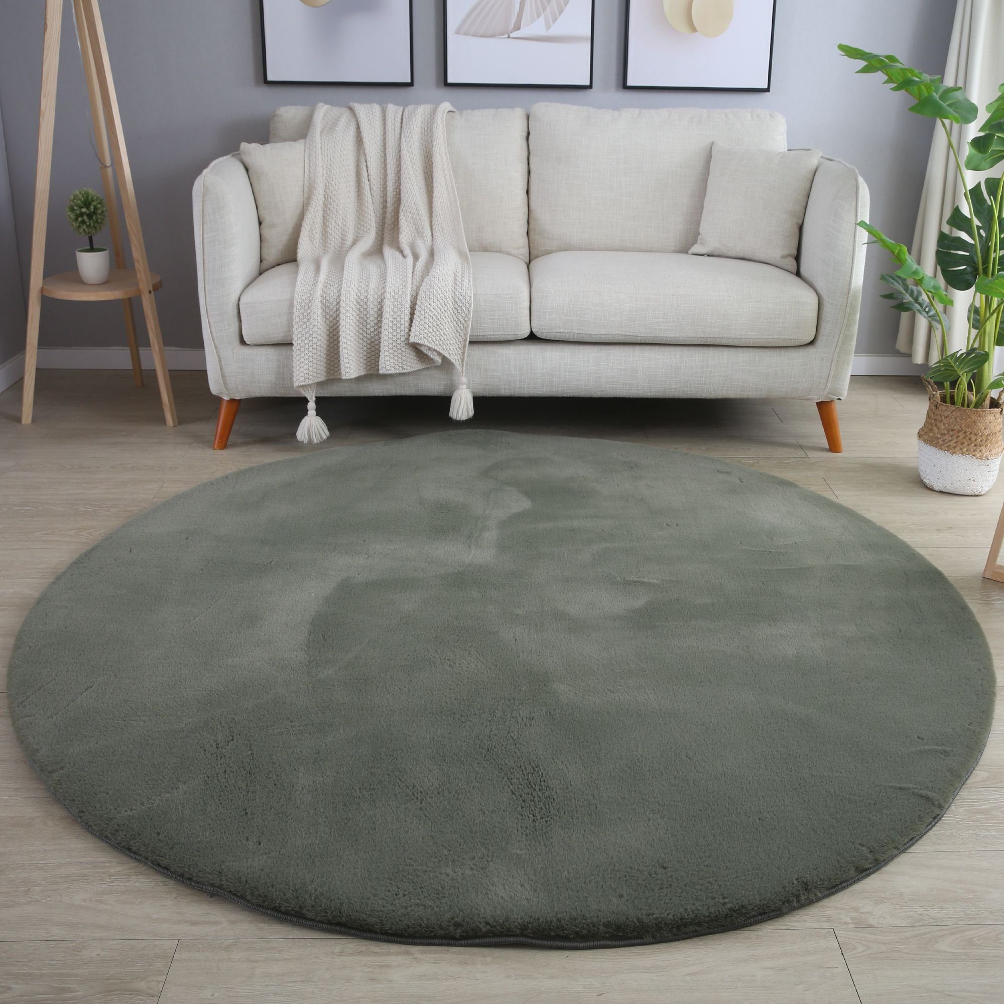 Fellteppich Unicolor - Einfarbig, Carpetsale24, Rund, Höhe: 20 mm, Runder Teppich Wohnzimmer Einfarbig Shaggy Flauschiger Felloptik