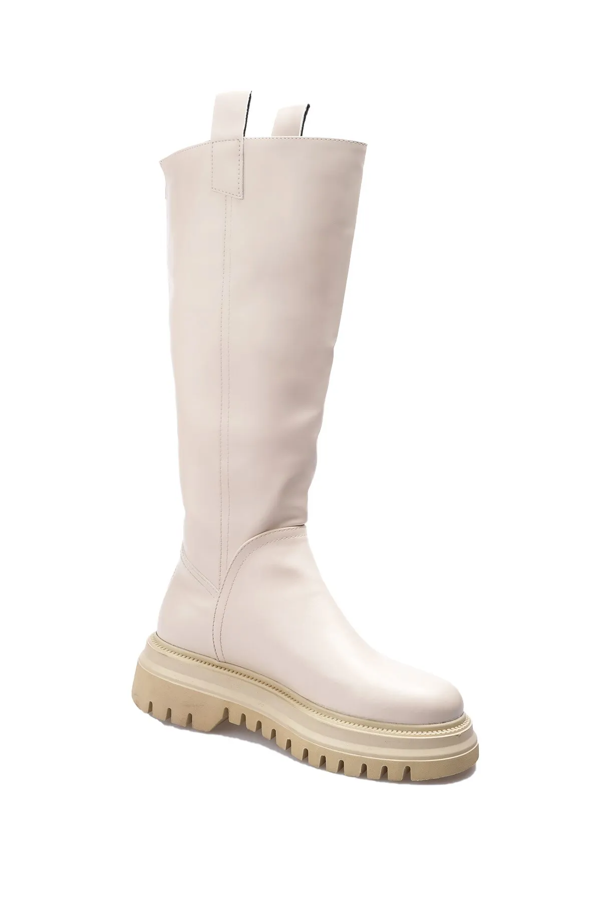 Mio Gusto  Beigefarbene, pelzgefütterte Damenstiefel mit Reißverschluss hinten