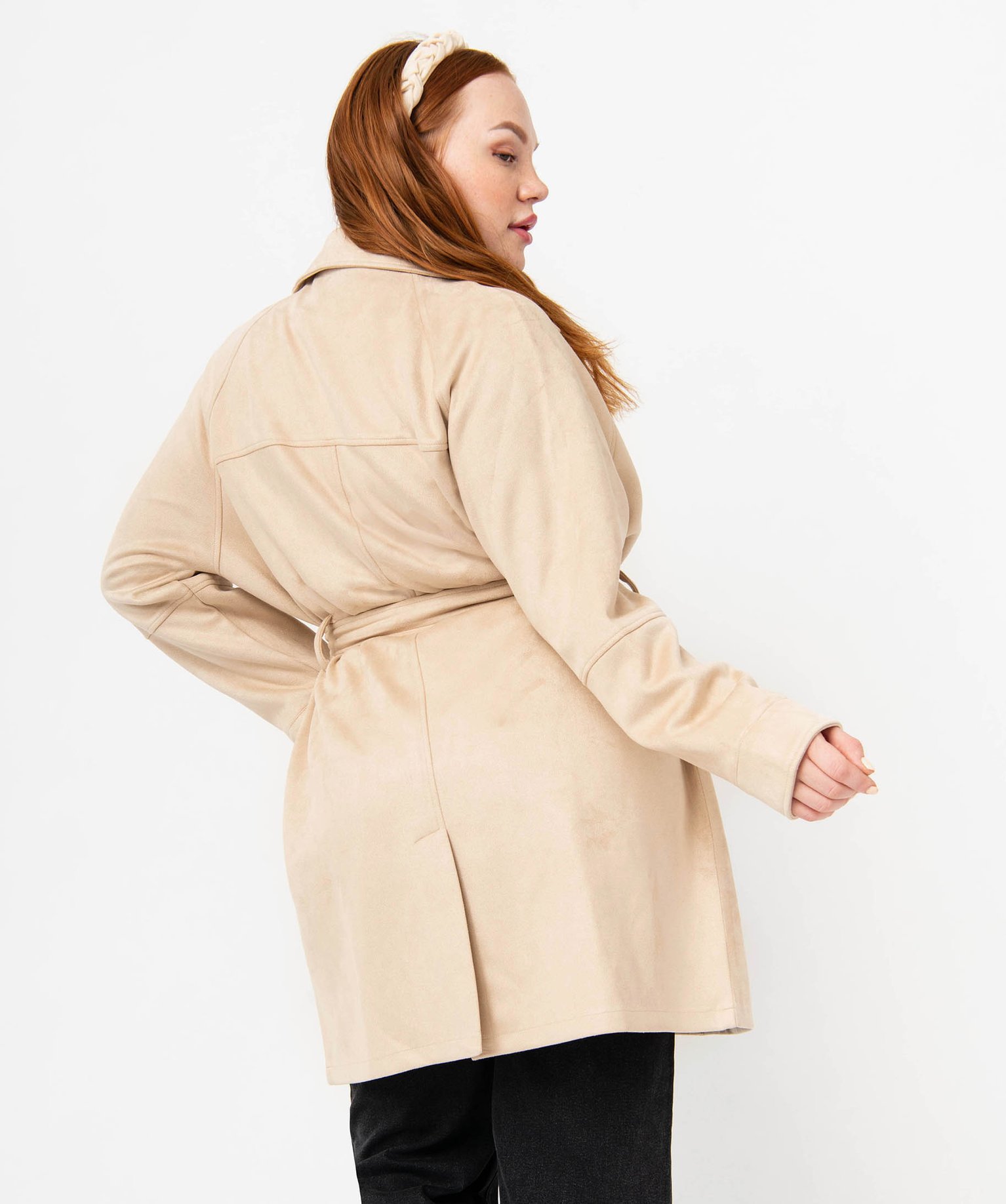 Trench en suédine avec ceinture femme grande taille beige | GEMO
