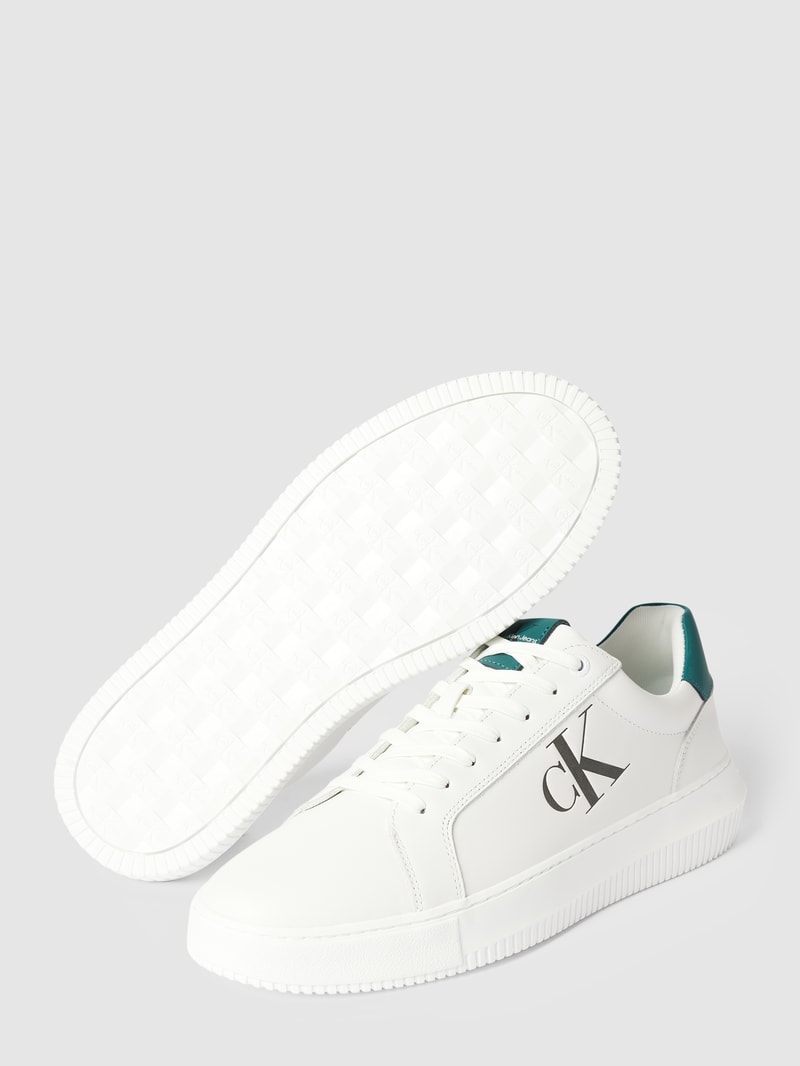 Sneaker aus Leder mit Label-Print in weiss