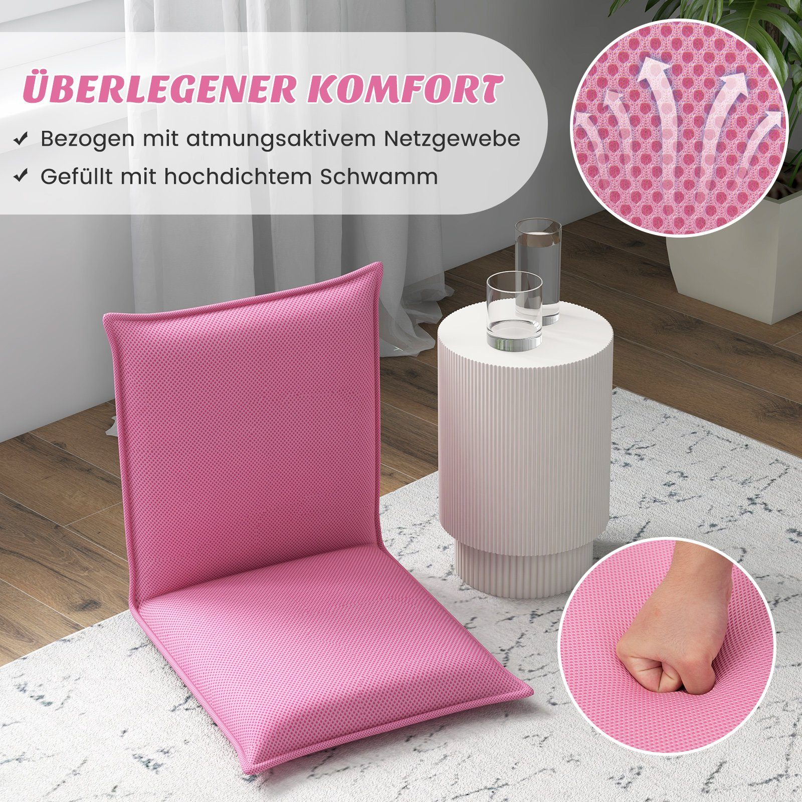 COSTWAY Relaxsessel Bodenstuhl, mit 6-stufig Verstellbarer Rückenlehne