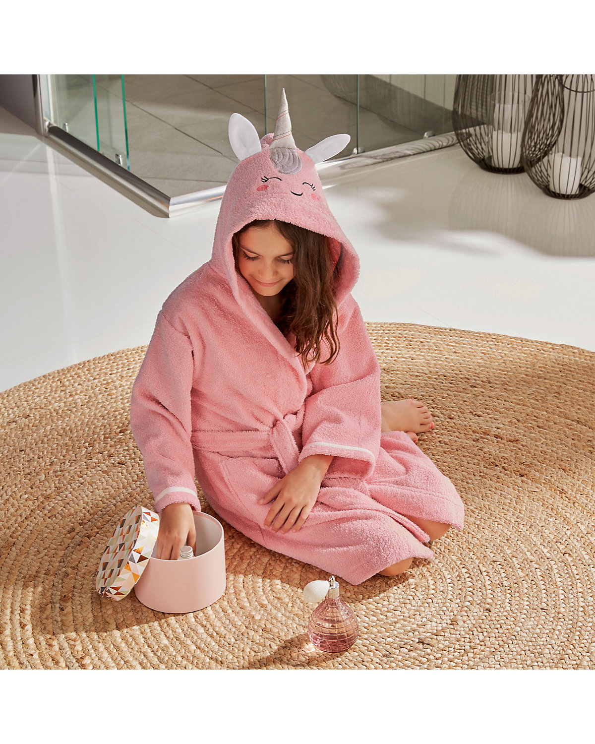 Kinder-Bademantel mit Kapuze Frottier Einhorn