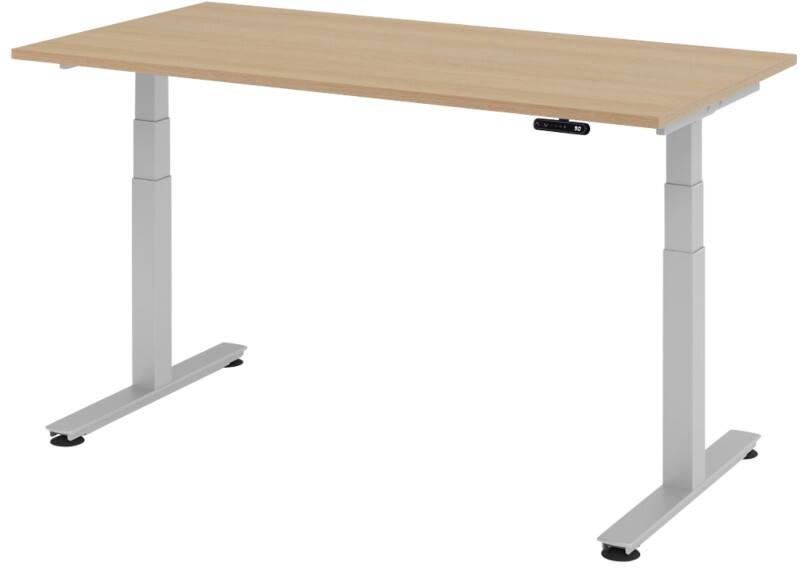 Hammerbacher Sitz-Stehschreibtisch XDSM Eiche, Silber 1.600 x 800 x 800 x 620 - 1.270 mm