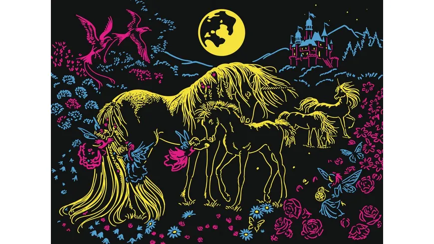 Ravensburger Puzzle - Dreifarbiges Leuchtpuzzle - Einhörner im Mondschein, 100 Teile