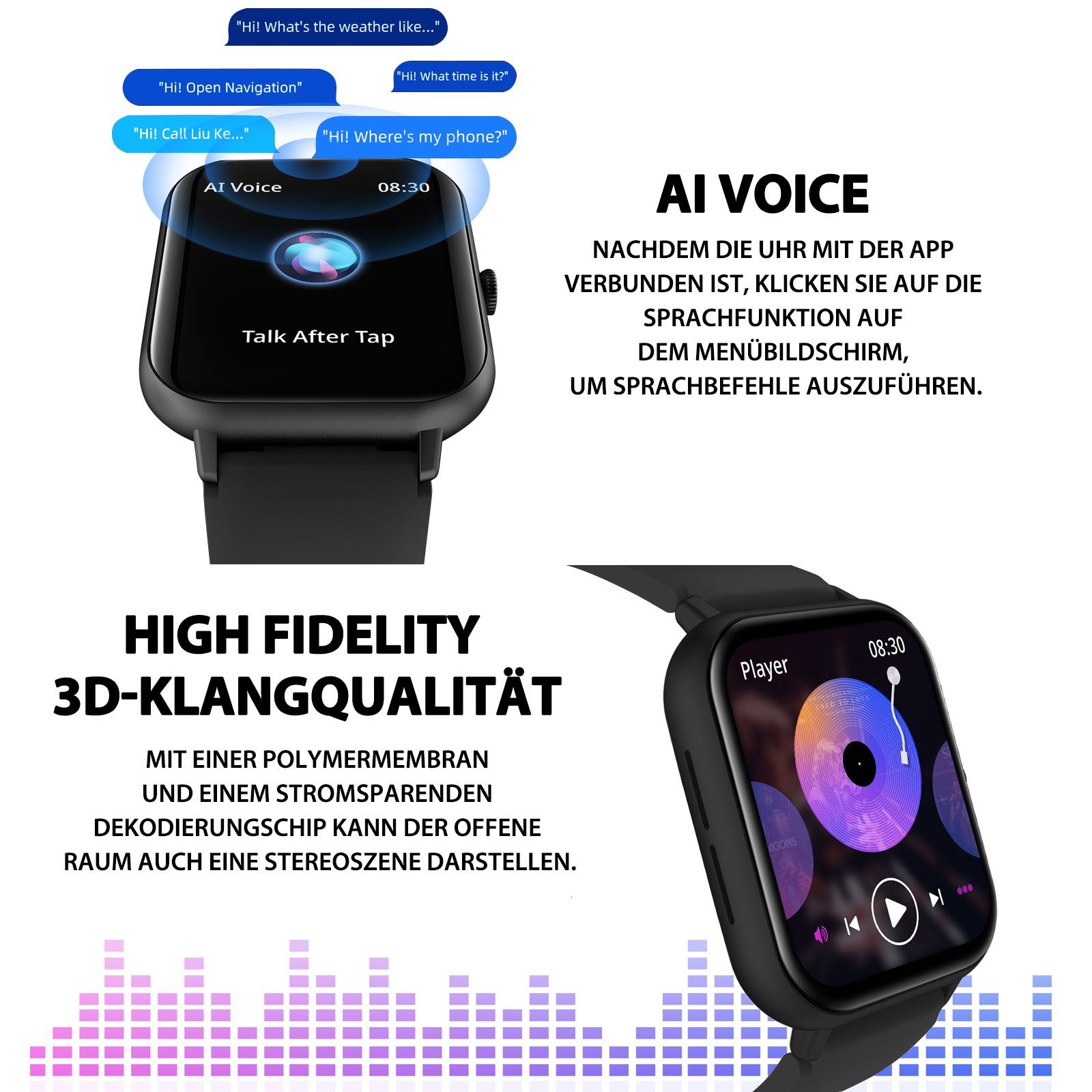 Yuede Smartwatch, Fitness Tracker uhr mit Anruffunktion für Damen und Herren Smartwatch (Quadratischer 1,85''-Voll-Touch-Farbdisplay Zoll Zoll) Gesundheits-Smartwatch mit Blutsauerstoff, Blutdruckmessung, Herzfrequenz, Schlafqualität, Schrittzähler,