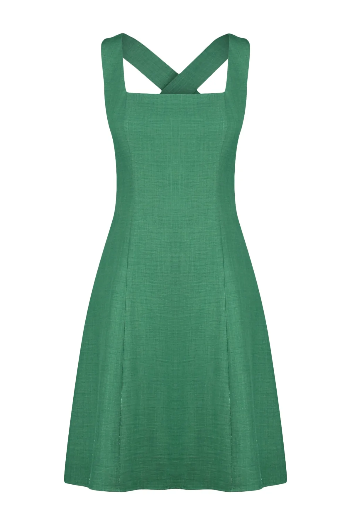 Trendyol Collection  Khakifarbenes Mini-Webkleid in A-Linie/Glockenform mit quadratischem Kragen TWOSS23EL01549