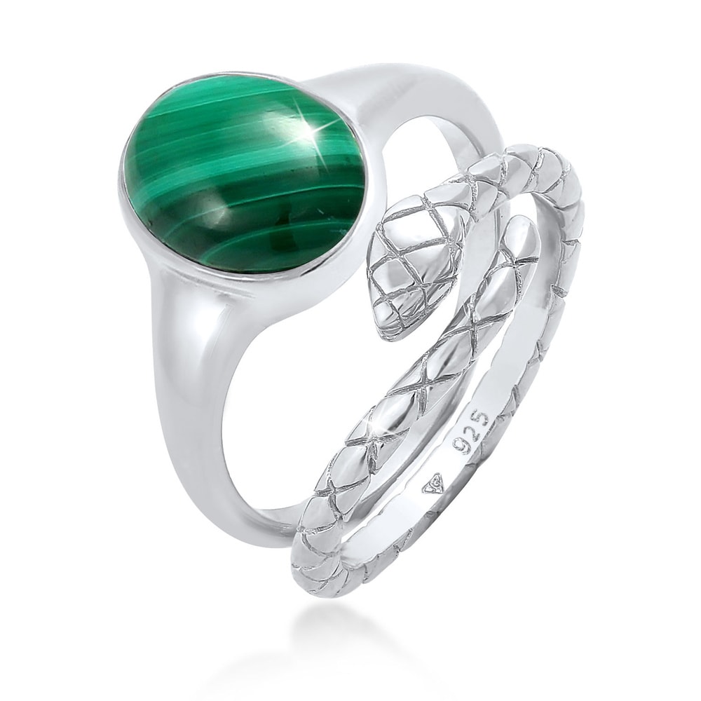 Elli PREMIUM Elli PREMIUM Bague Parure pour dames Bague Signet Malachite Serpent Trend Blogger Bague