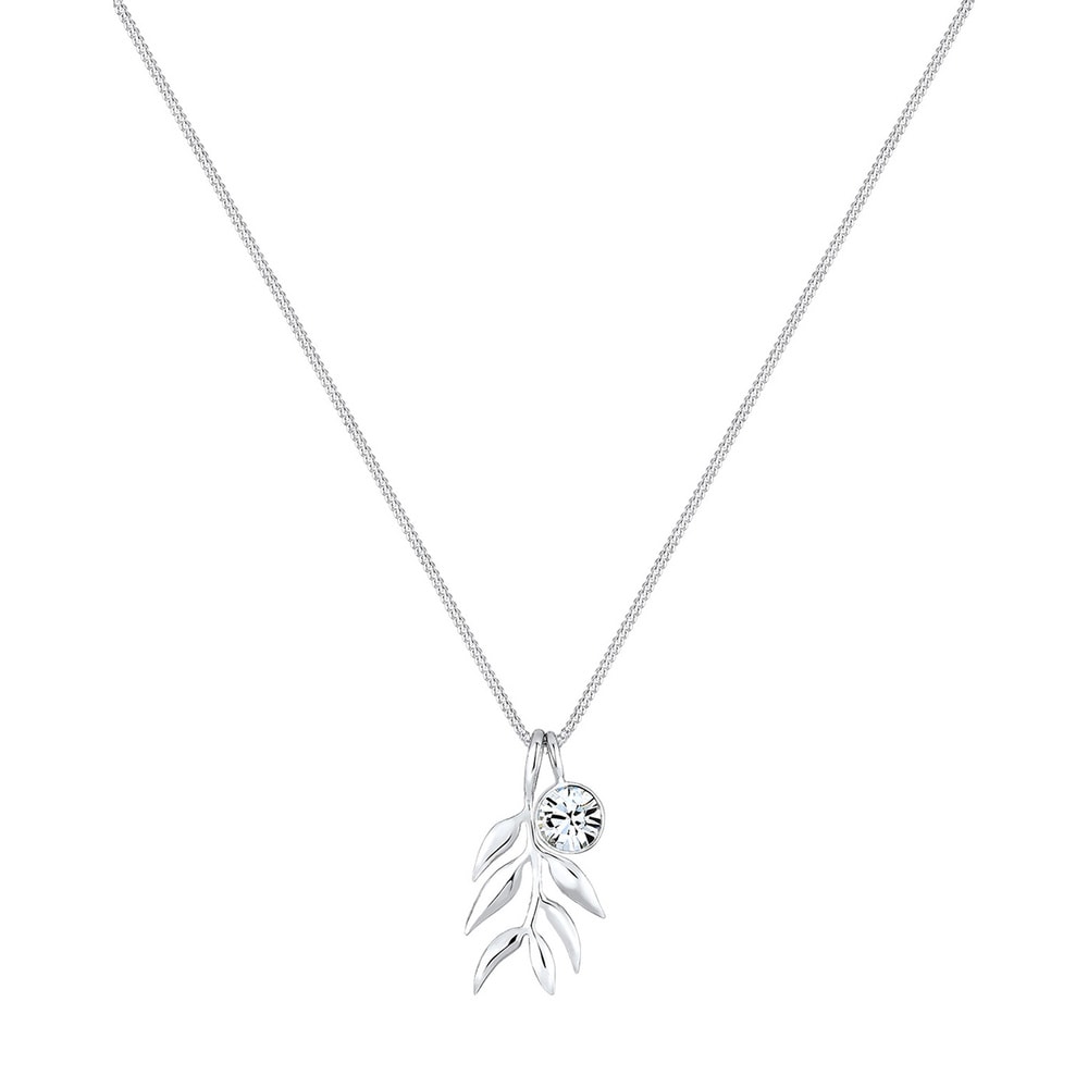 Elli Elli Collier Olivenblatt Zweig Kristalle Silber collier