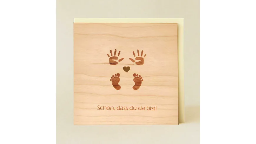 Original Holzgrußkarte - Geburt, Schön, dass du da bist!