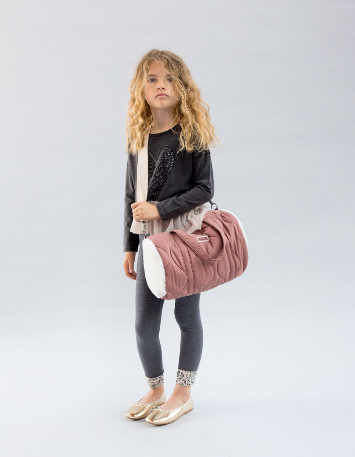 Sac bowling rose matelassé et Sherpa écru fille