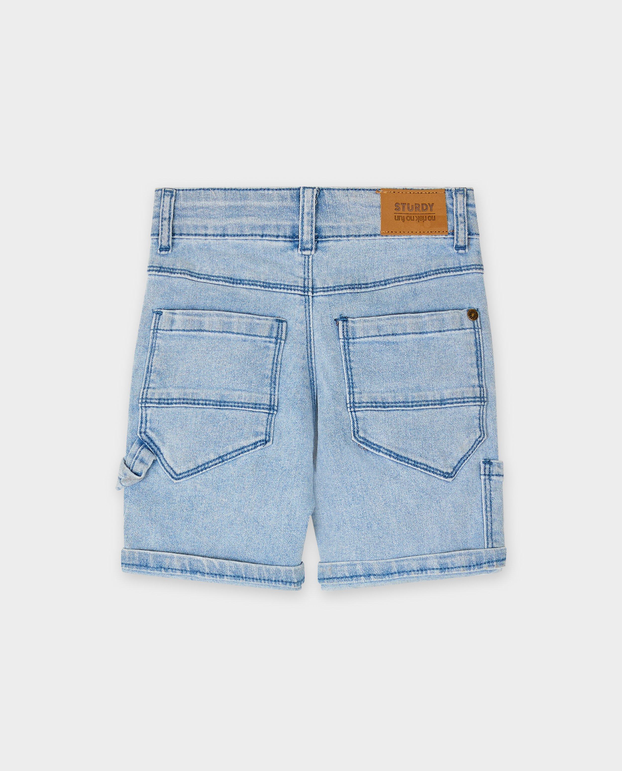Pantaloni scurți din denim Sturdy & Jubel Blue cu detalii de tâmplar albaștri