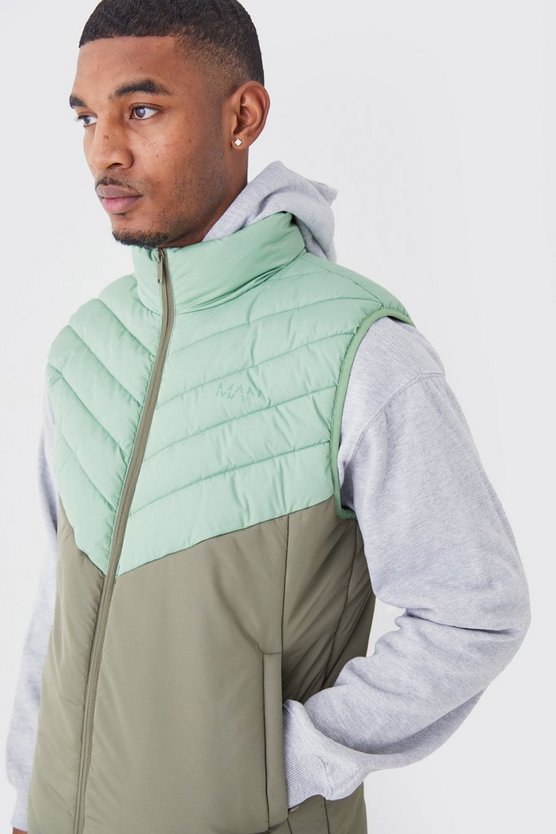 Tall Man gesteppte Colorblock Weste mit Trichterkragen
