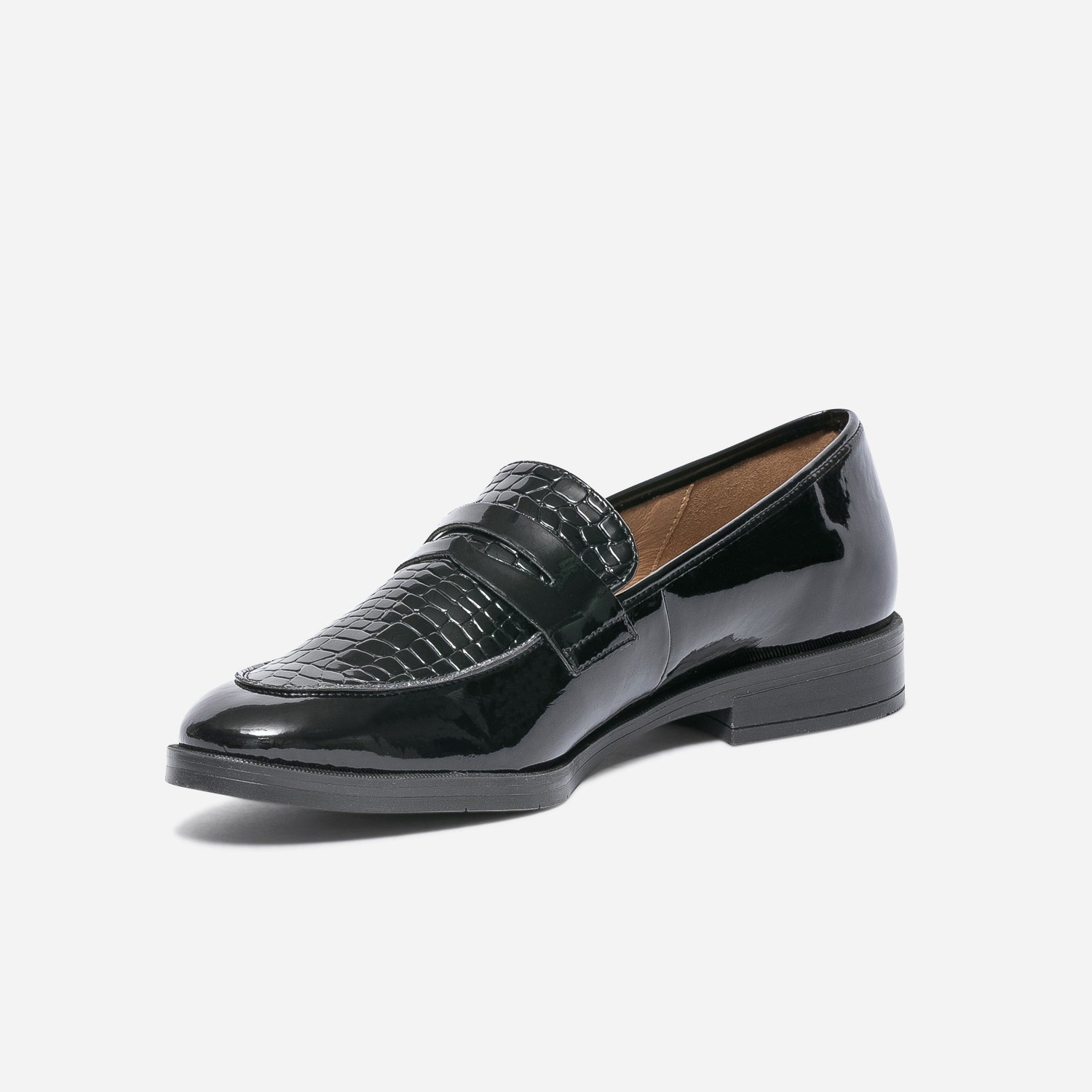Mocassin ERAM FLEX noir en cuir verni embossé