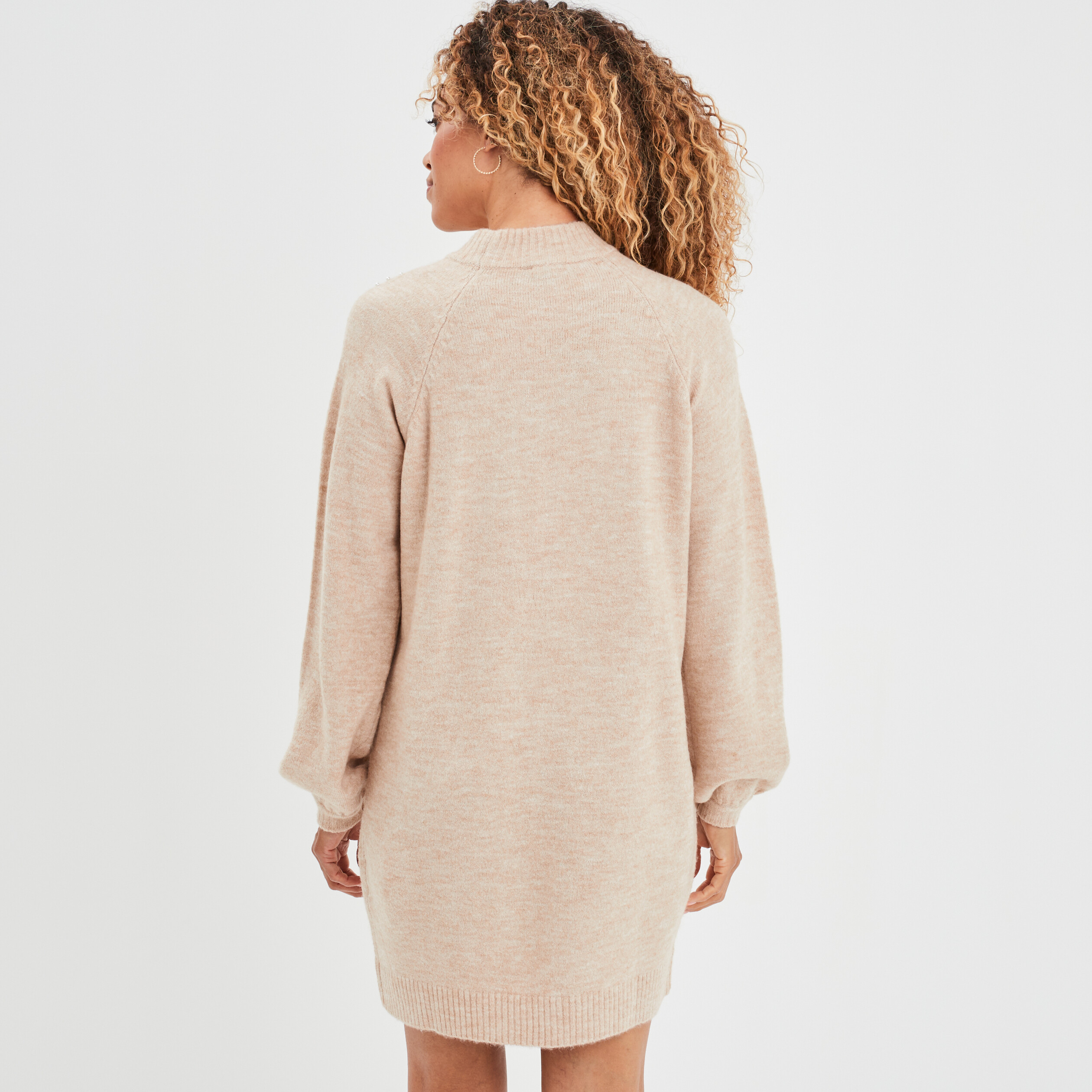Robe pull à perles manches ballons sable femme | La Halle