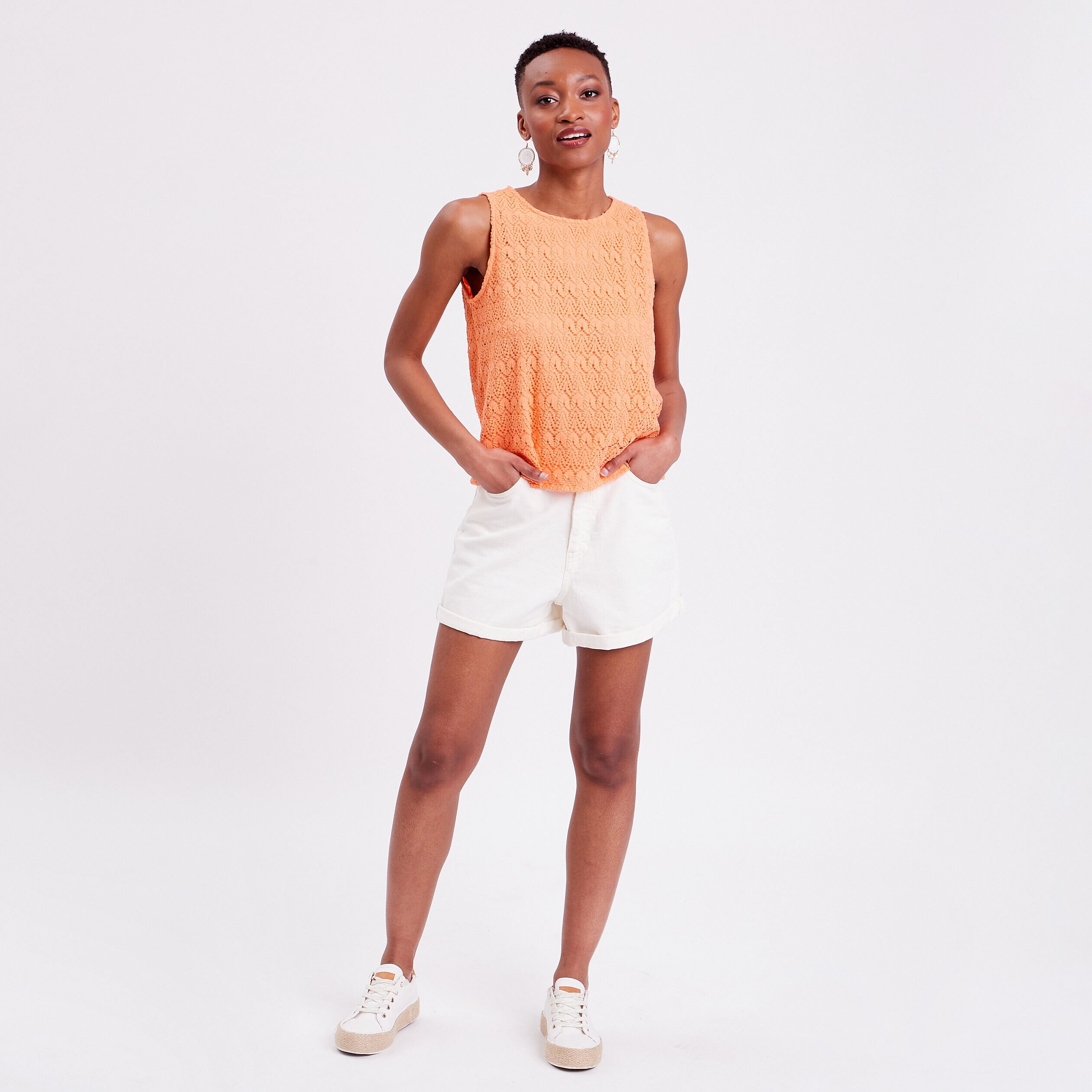 Débardeur aspect crochet rose saumon femme | Cache Cache