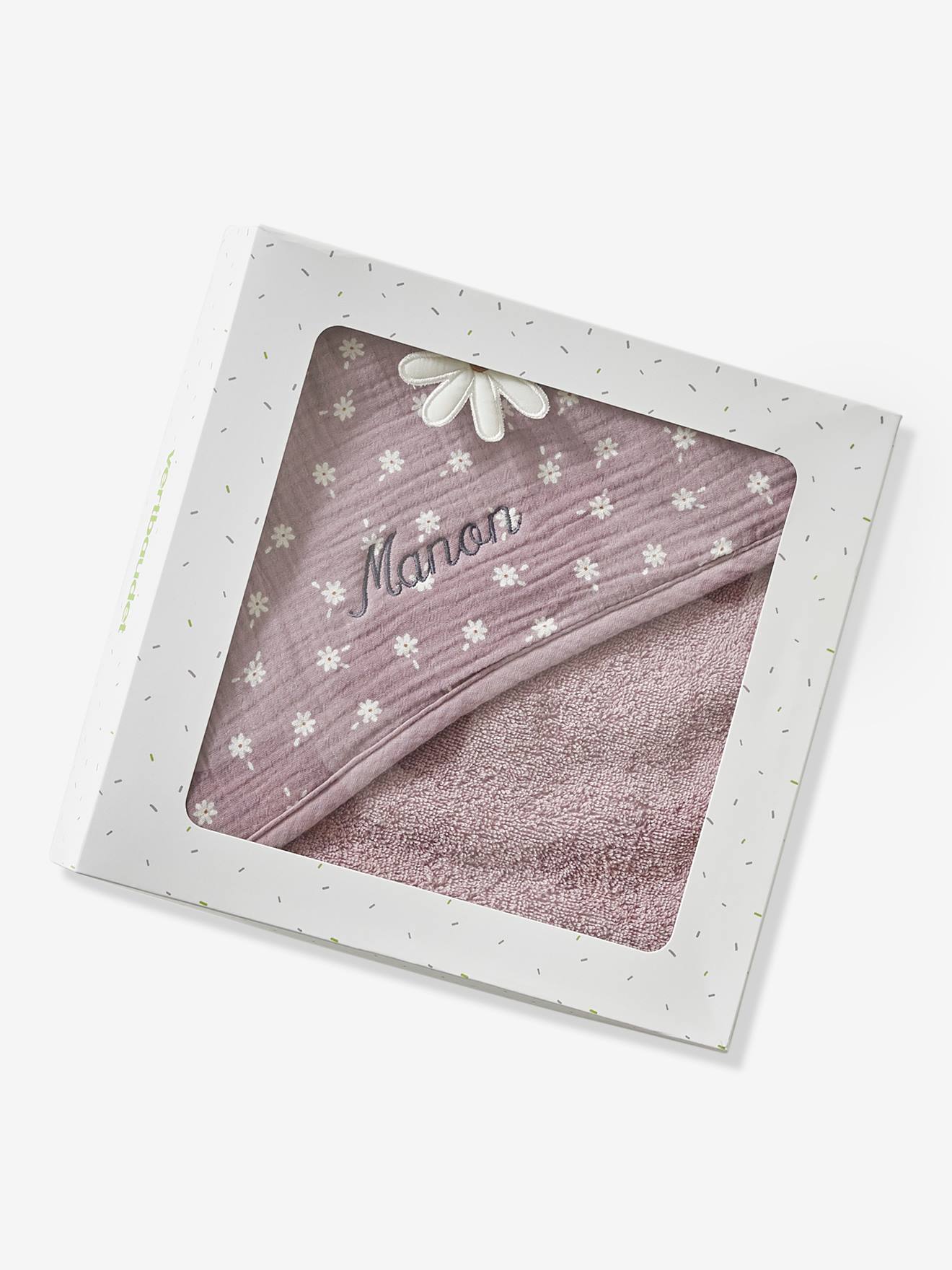 Cape de bain bébé personnalisable DOUCE PROVENCE parme / écru