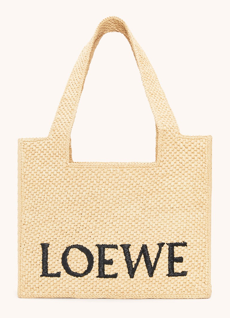 Nákupní taška LOEWE Font Medium z rafie s odnímatelným ramenním popruhem