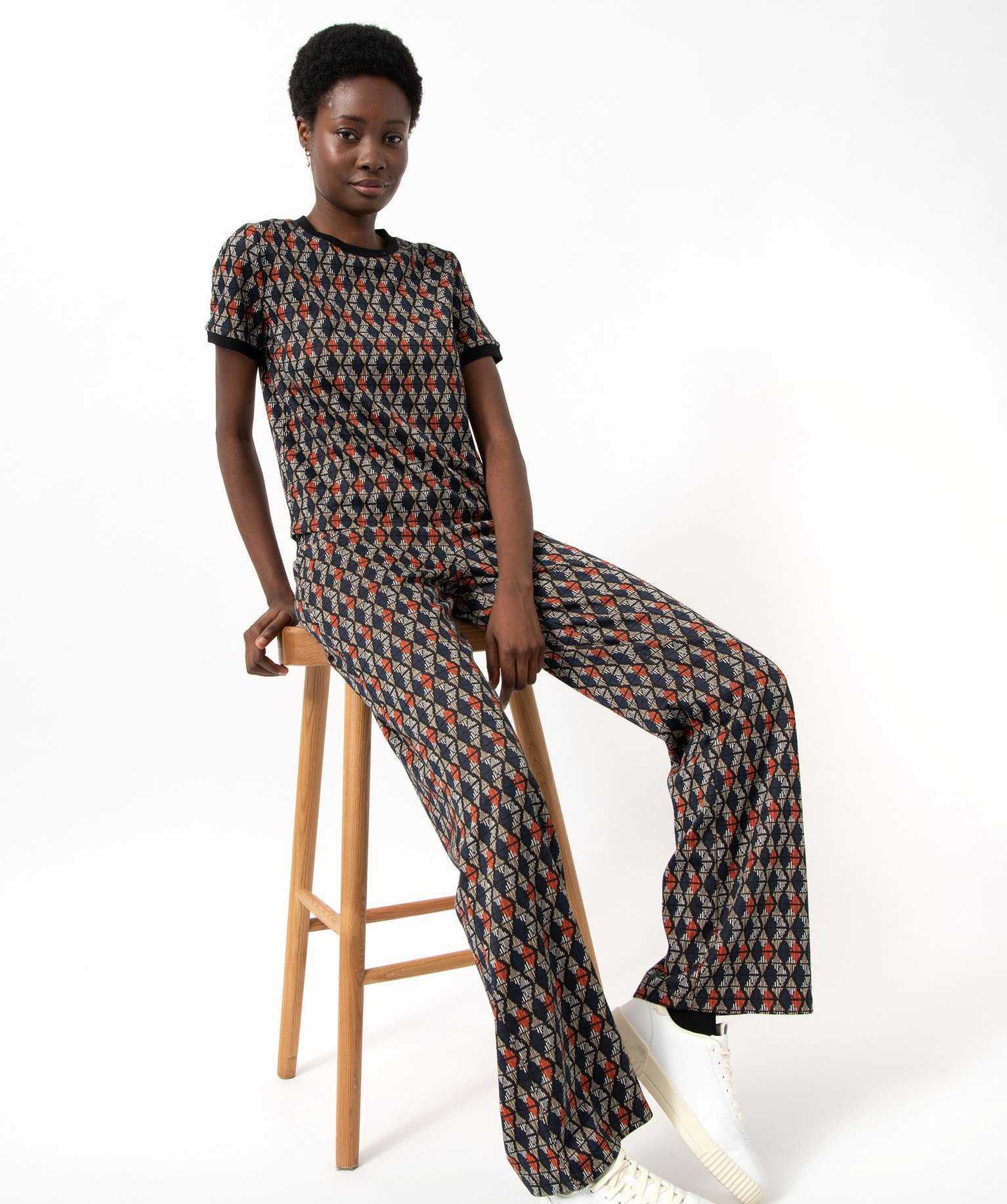 Pantalon large en maille à motifs graphiques femme imprime | GEMO