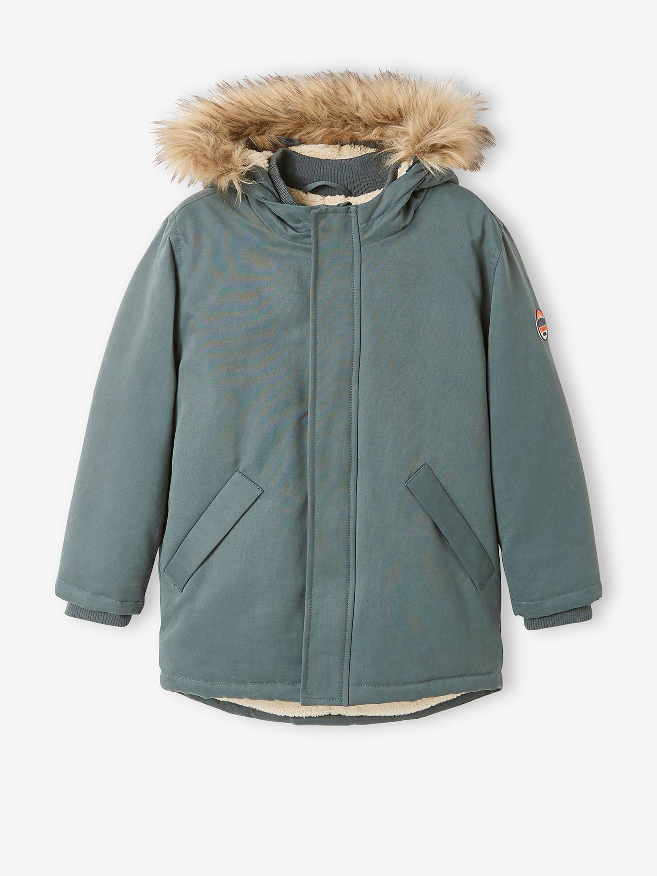 Vertbaudet Jungen Jacke mit Kapuze, Wattierung Recycling-Polyester - graugrün