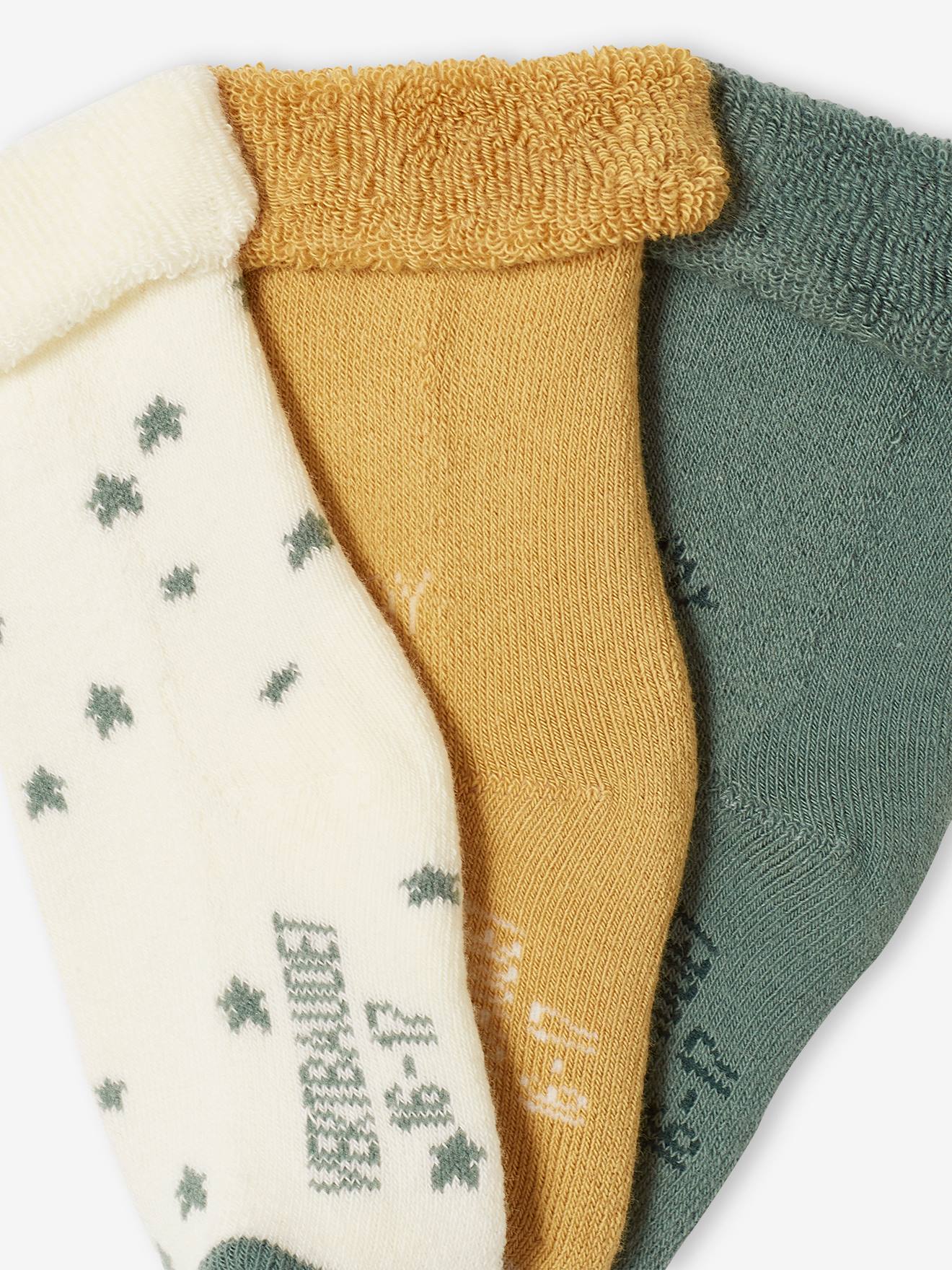 Vertbaudet 3er-Pack Baby Socken, Sterne/Wolke/Sonne Oeko-Tex - salbeigrün