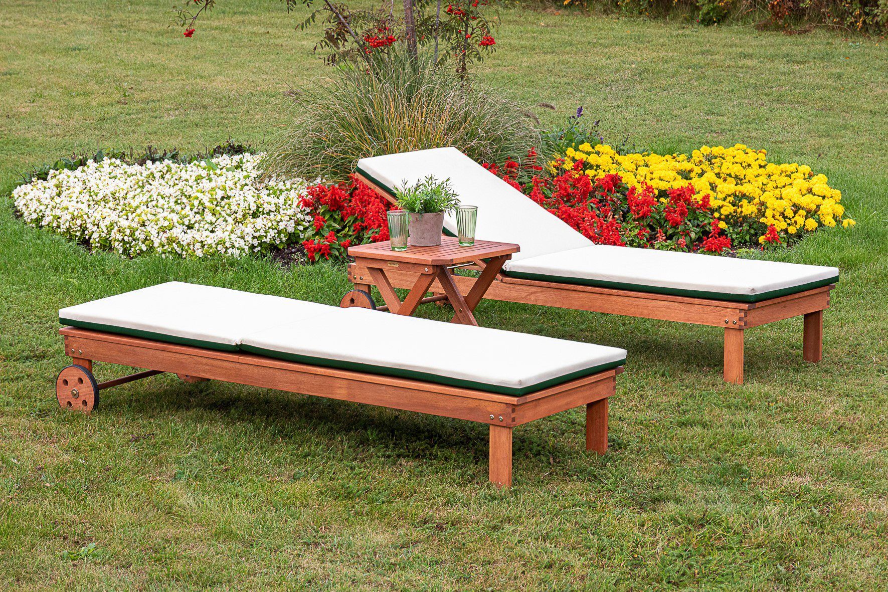 MERXX Gartenliege Aktionsliegen Set, 3 St., 2 Liegen mit Auflage, 1 Hocker
