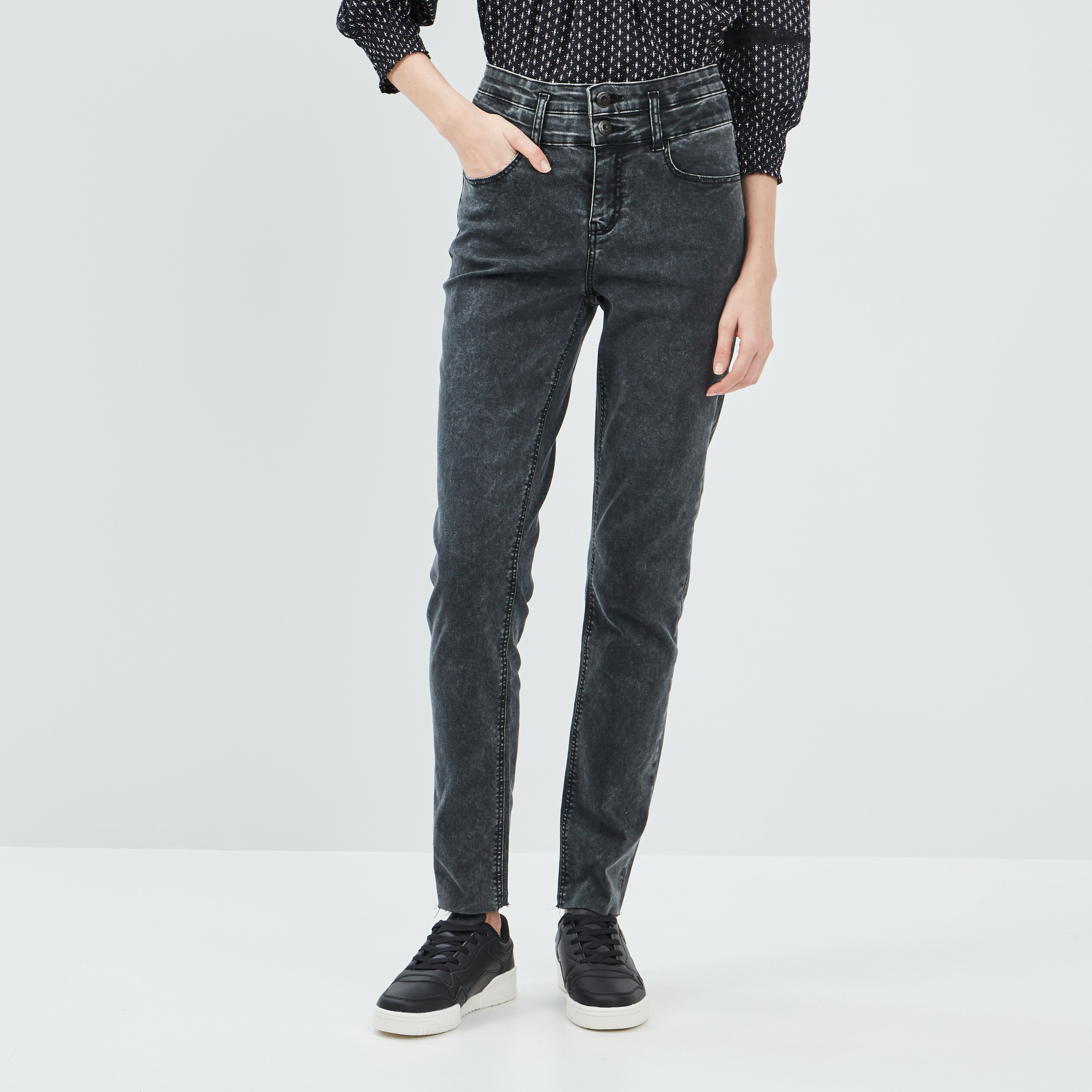 Jegging slim taille haute denim gris femme | La Halle