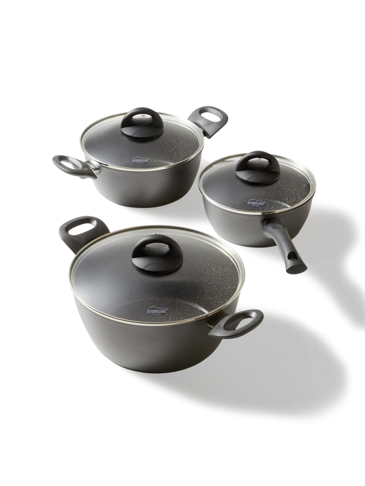 Stoneline Keramik Kochgeschirr-Set 6-teilig 18/20/24 | mit Deckeln in Anthrazit günstig kaufen onesize