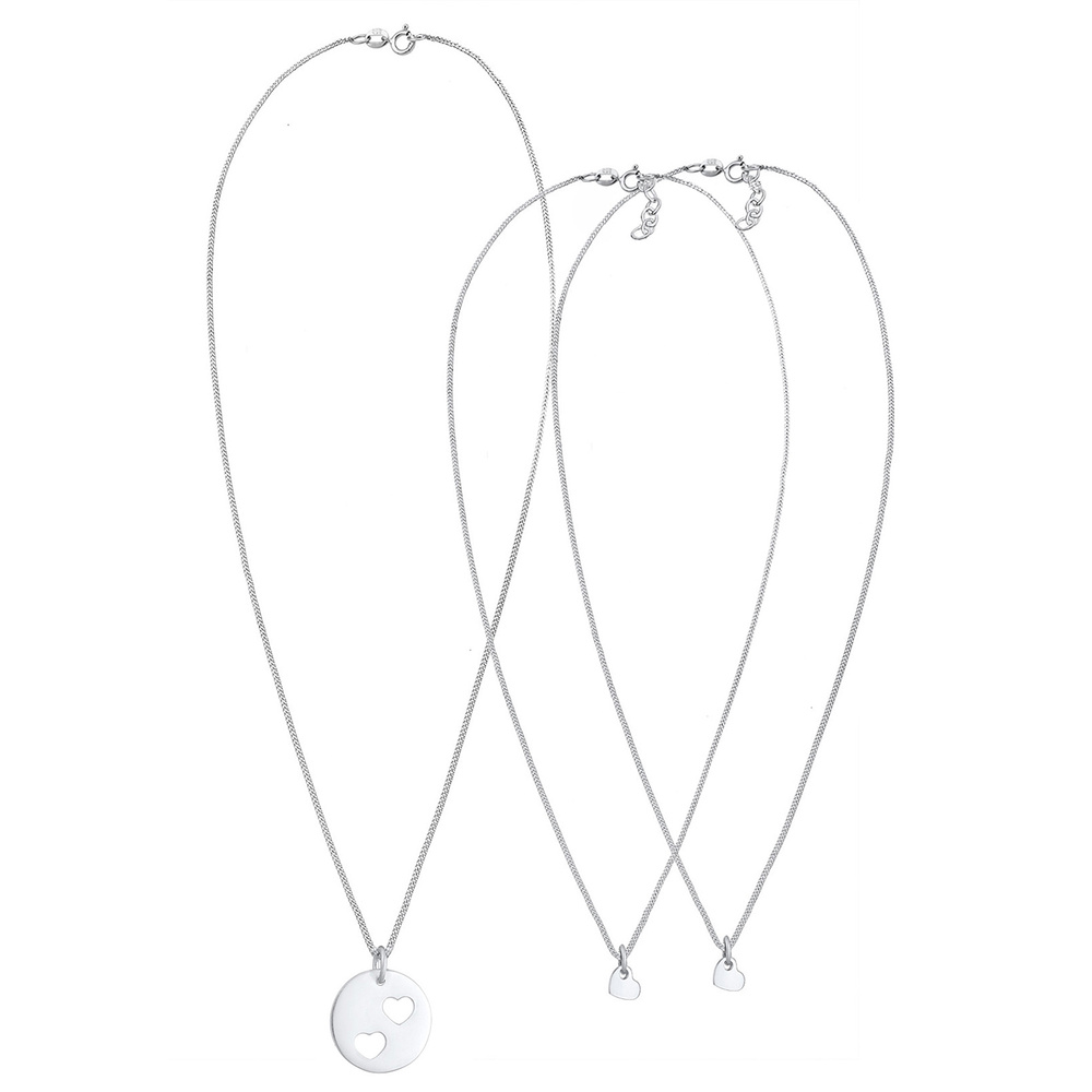 Elli Elli Ensemble de Bijoux Femme Pendentif Coeur Basique en Argent Sterling 925 Bijoux