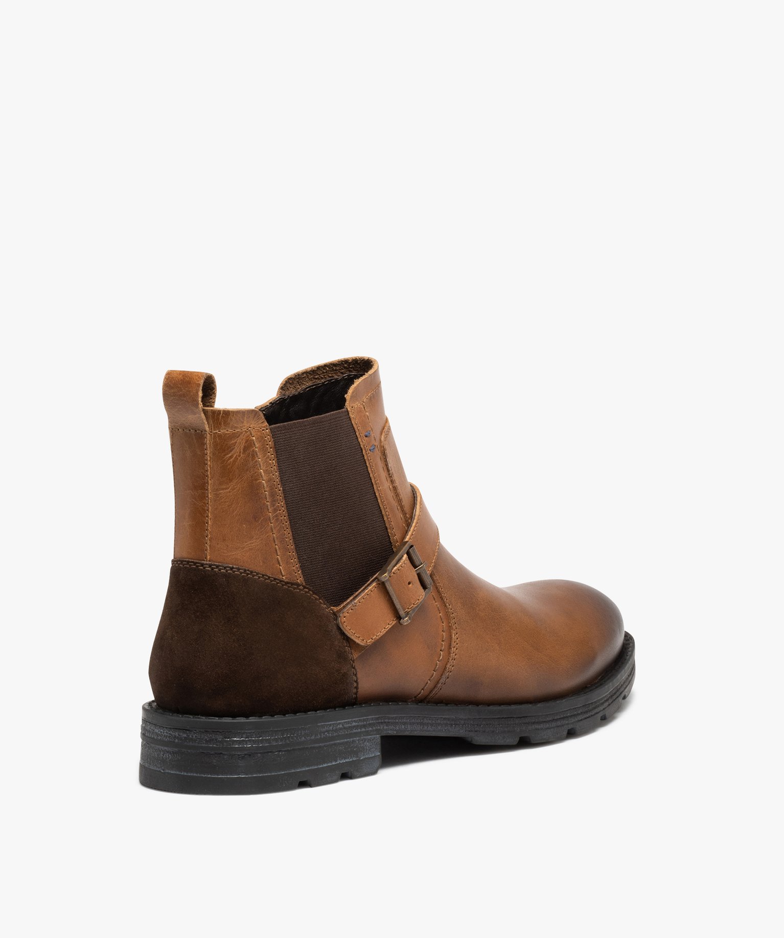 Boots homme dessus en cuir uni style Chelsea à zip camel | GEMO