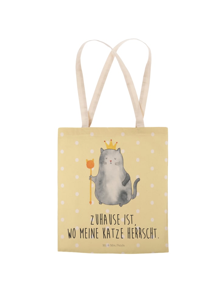 Mr. & Mrs. Panda Einkaufstasche Katze König mit Spruch in Gelb Pastell günstig kaufen onesize