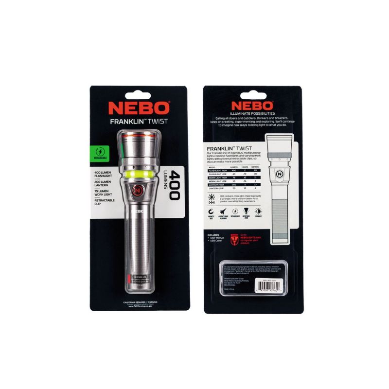 NEBO Franklin Twist Wiederaufladbare 400 Lumen LED WLT-0024