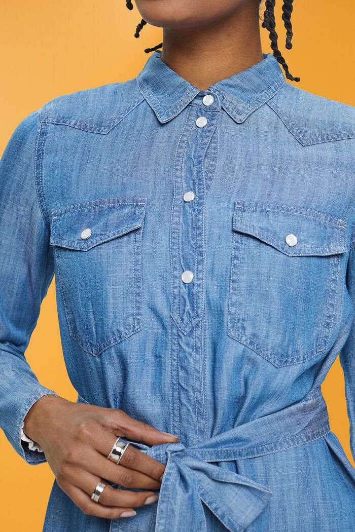 Denim-Shirtkleid mit abnehmbarem Bindegürtel