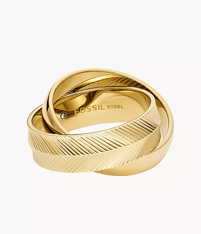 Fossil Ring Harlow Interlocking Links Edelstahl goldfarben