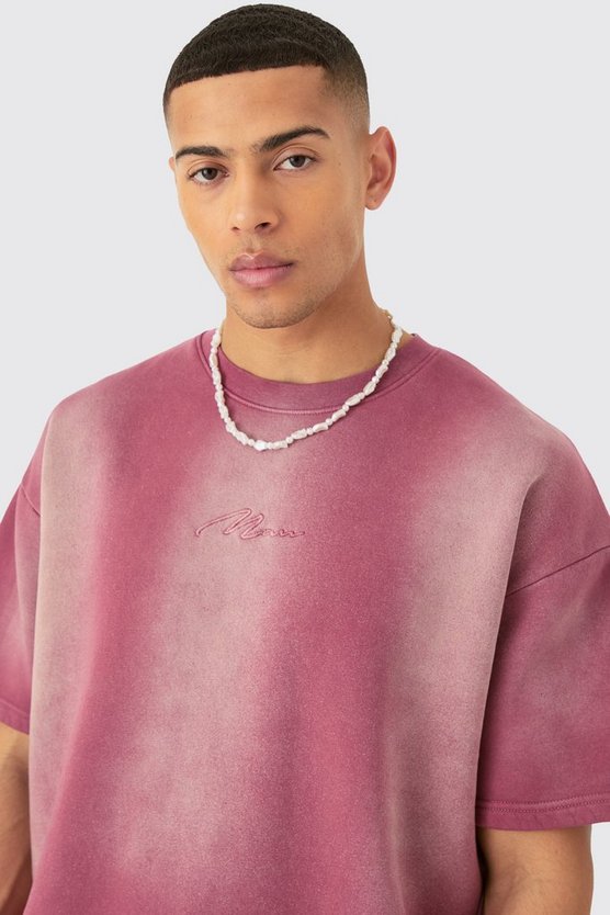 Man Oversized Half Sleeve Sun Bleach Sweatshirt