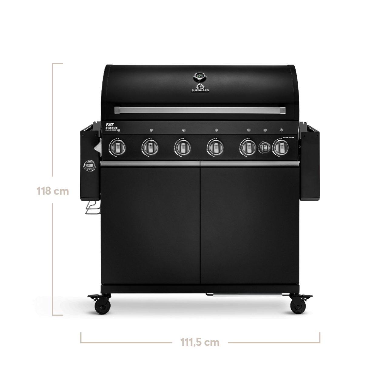 BURNHARD Gasgrill Fat Fred, 6-Brenner, 900 Grad Infrarot-Keramikbrenner, Heckbrenner, 2023er Version, 27,2 kW Grill 6 Brenner Black Series, Pulverbeschichteter Stahl