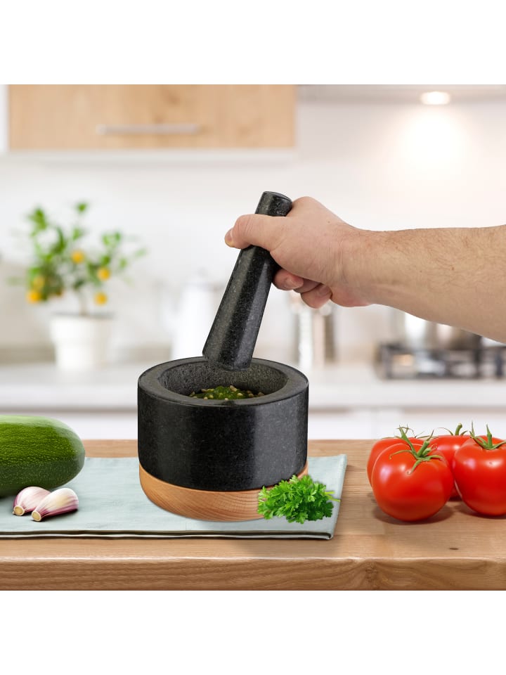 relaxdays Mörser mit Stößel in Schwarz/ Natur günstig kaufen onesize