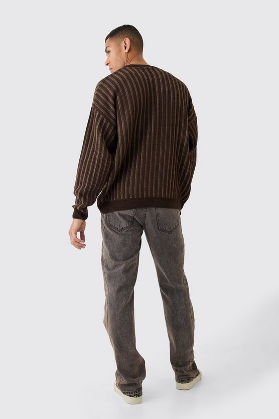 Oversized Crew Neck Two Tone Rib Knitted Jumper