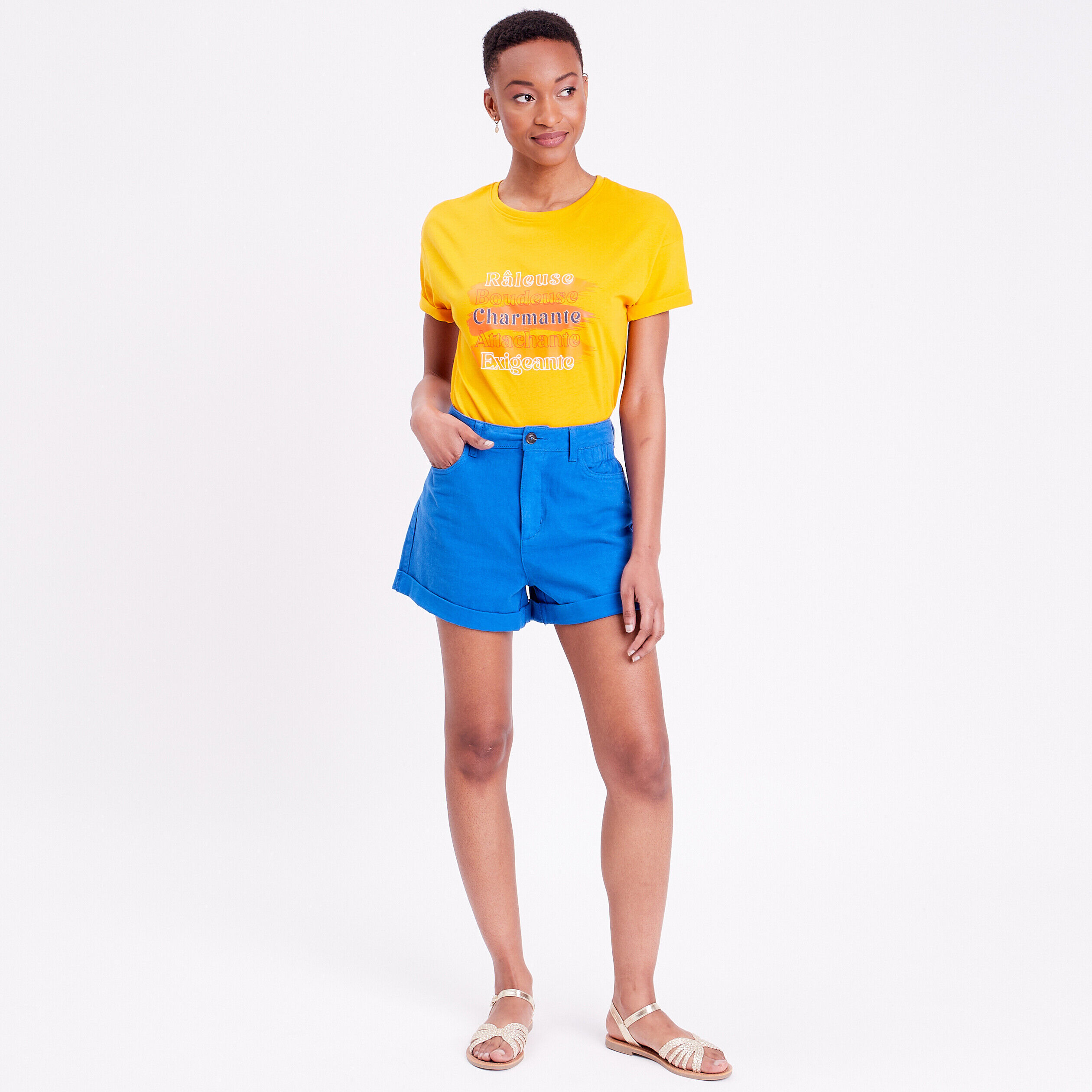 T-shirt manches courtes jaune or femme | Cache Cache