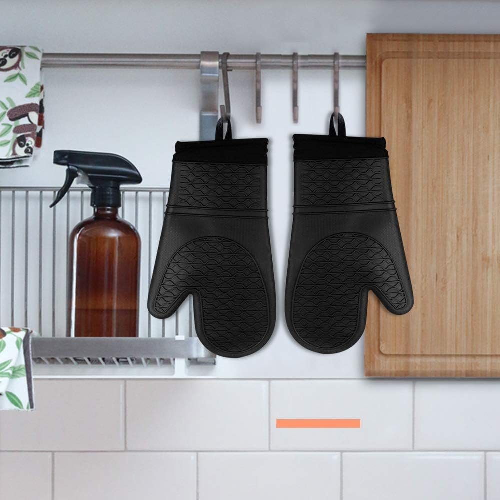 Runxizhou Topfhandschuhe Ofenhandschuhe Silikon, Topfhandschuhe Backhandschuhe(Schwarz)-2pcs, (2-tlg)