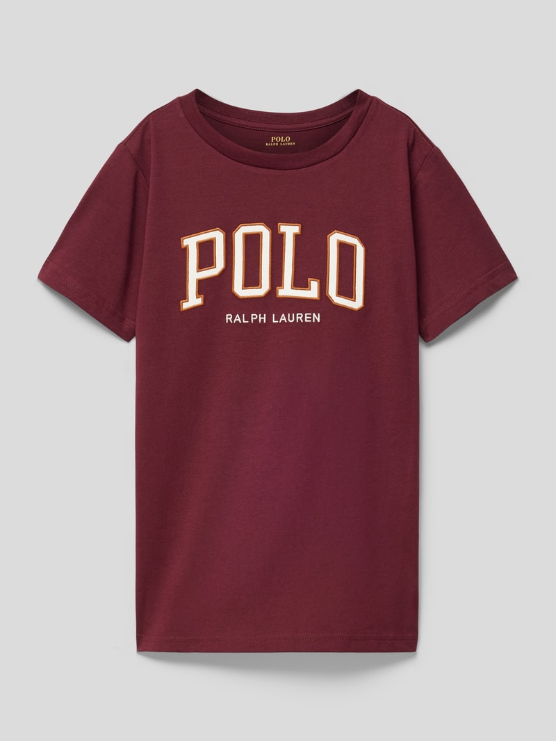 T-Shirt mit Label-Stitching in bordeaux rot