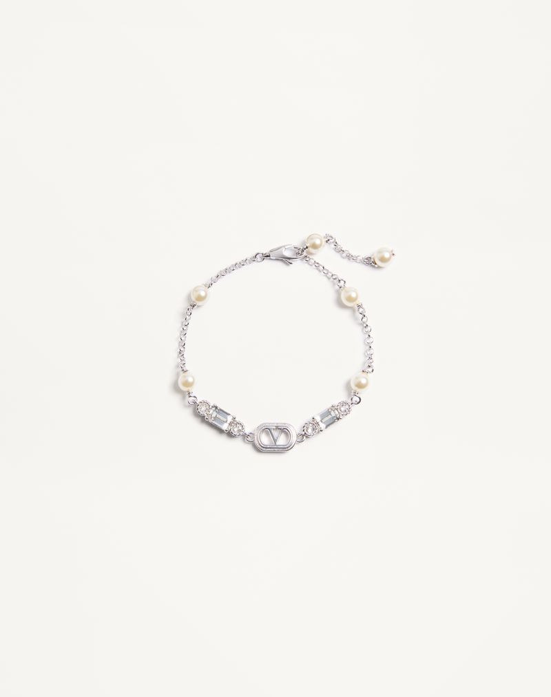 Ovalet armbånd i metal, perler og Swarovski® krystaller